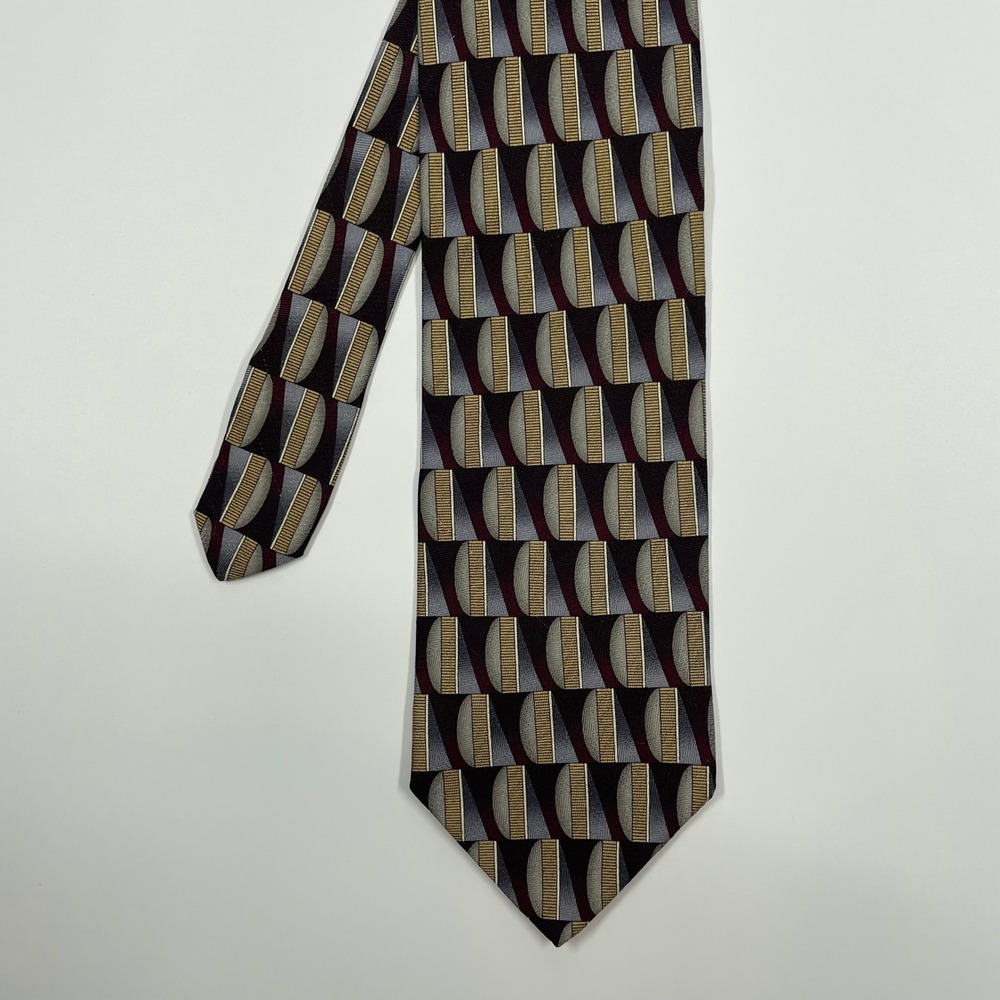 Louis Roth Grey Gold Geometric Silk Necktie Mens OSFA